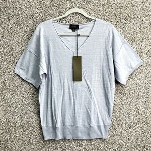 Pure Collection Sweater Top Women’s 8/10 Blue Linen/Cotton Short Sleeve Knit NWT